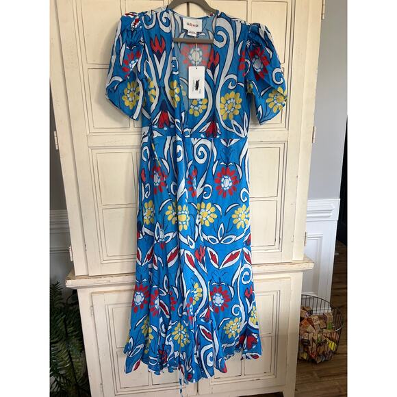 NWT De Loreta size large Izula dress in Roco Celeste print with defect - Picture 2 of 7